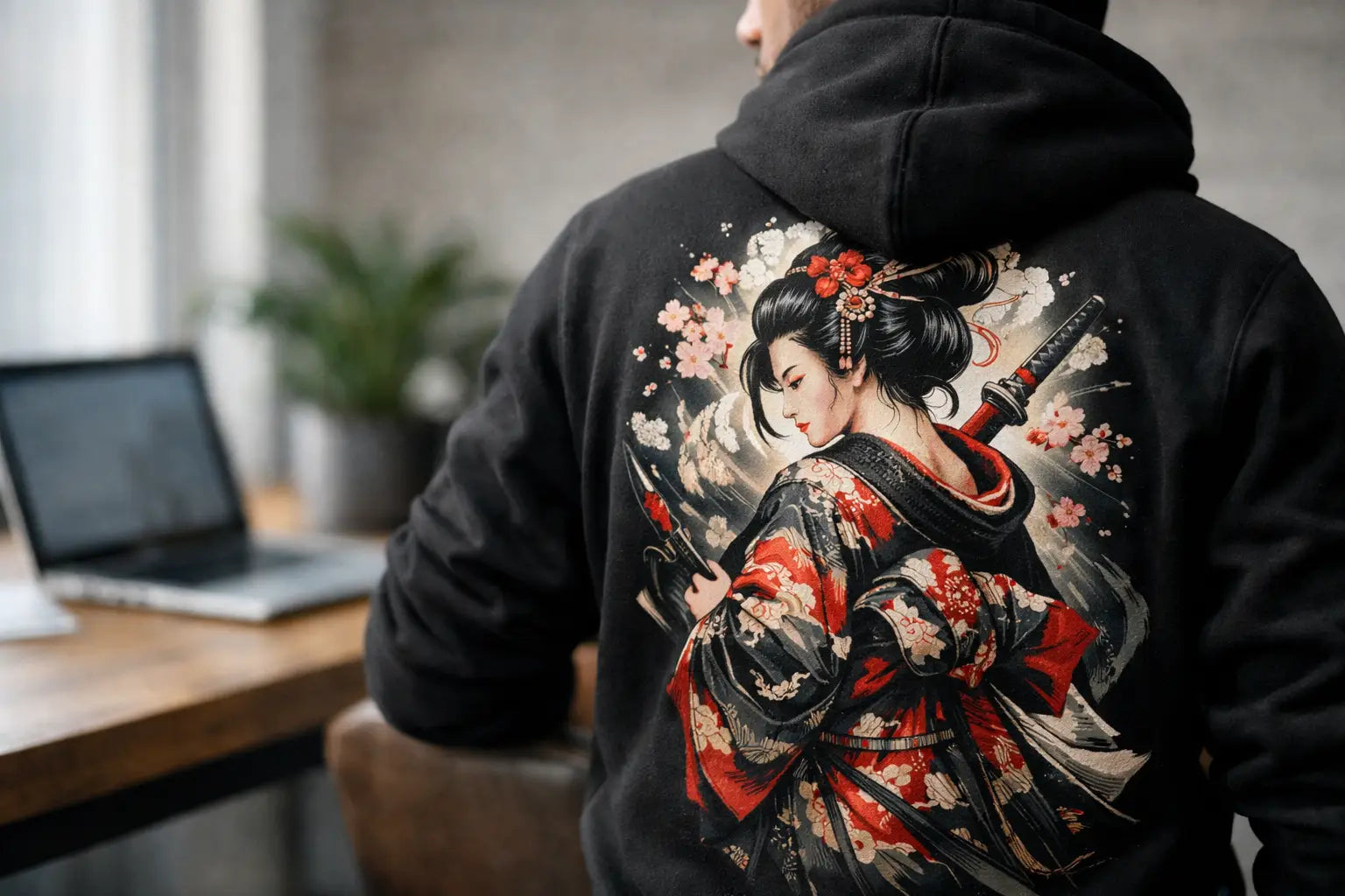 Geisha Print Hoodie Style Without Copy-Paste